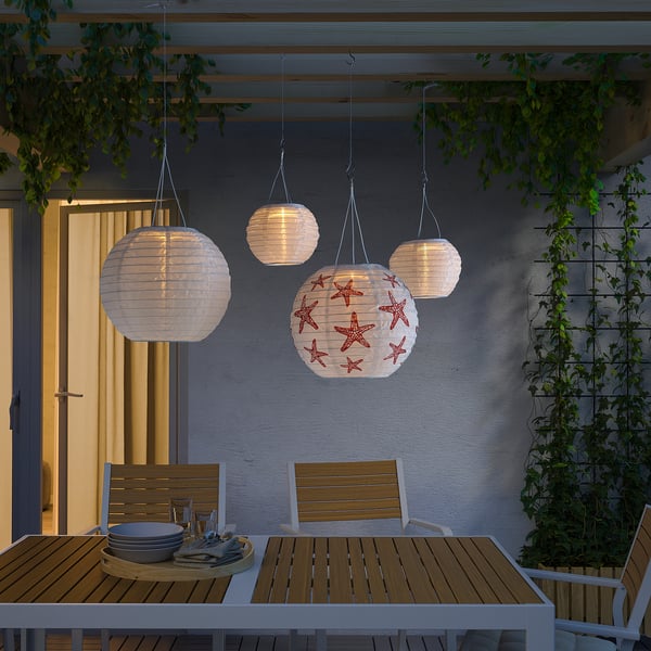 SOLVINDEN - SOLVINDEN LED solar-powered pendant lamp, outdoor globe/red star, 30 cm