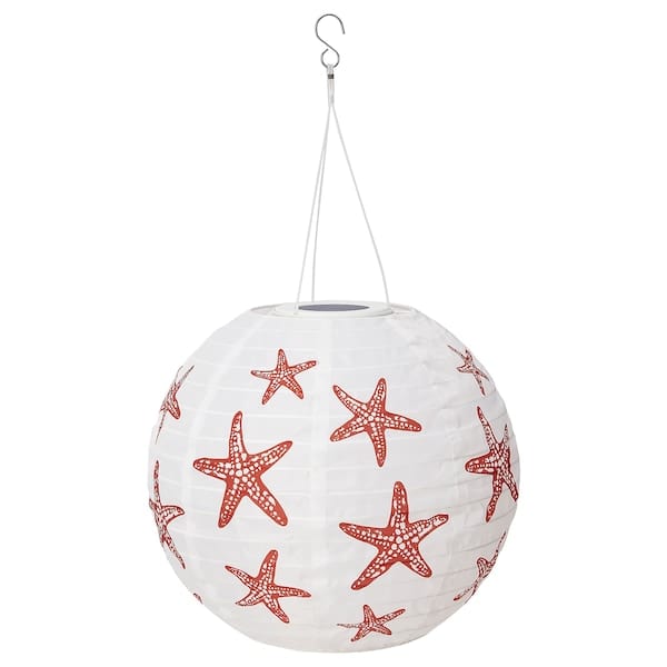 Ikea SOLVINDEN - Lampada sospensione LED energia sol, da esterno globo/rosso stella,30 cm