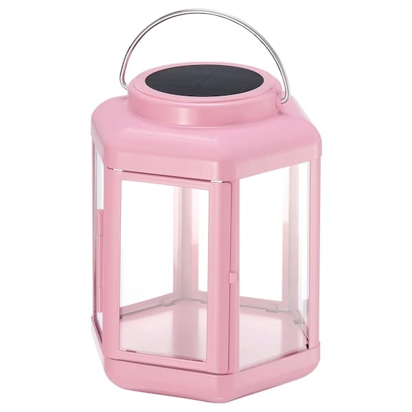 Ikea SOLVINDEN - Lampada tavolo LED energia solare, lanterna/rosa,17 cm