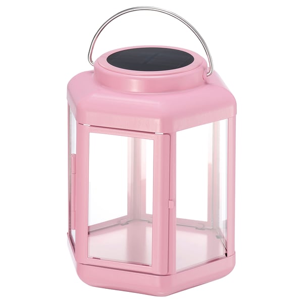 SOLVINDEN - SOLVINDEN LED solar-powered table lamp, lantern/pink, 17 cm