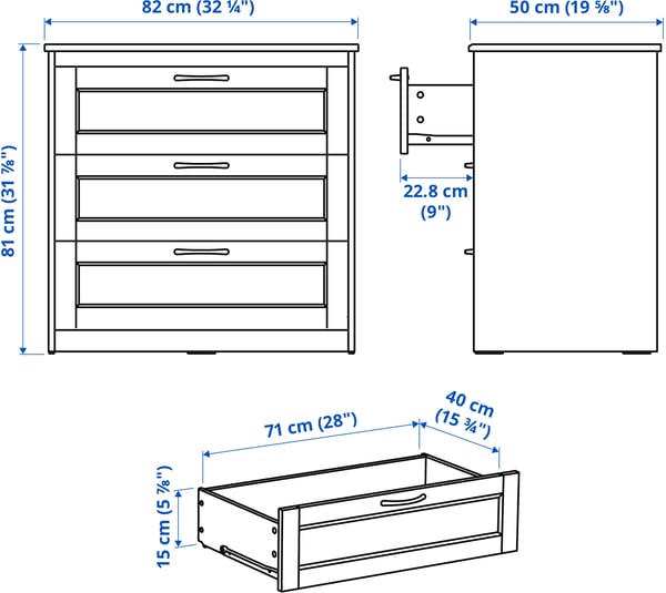 SONGESAND chest of 3 drawers, white, 82x81 cm