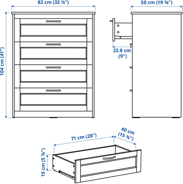 SONGESAND chest of 4 drawers, white, 82x104 cm