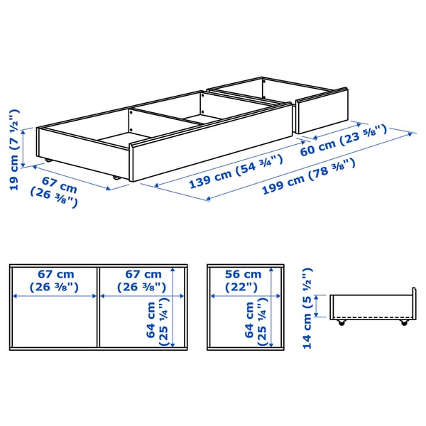 SONGESAND bed storage box, set of 2, white, 200 cm