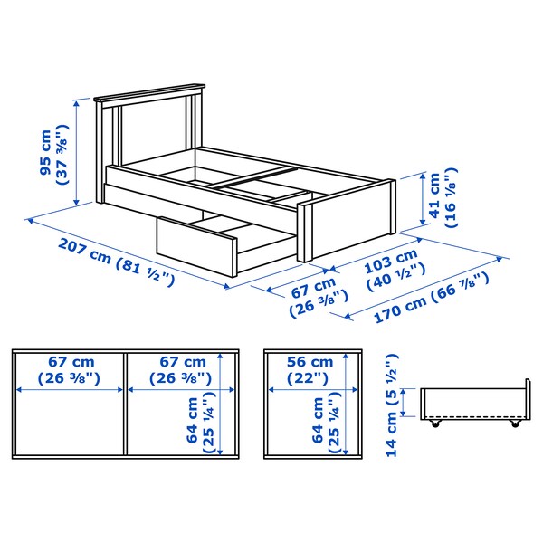 SONGESAND Bed structure with 2 containers - white/Leirsund 90x200 cm