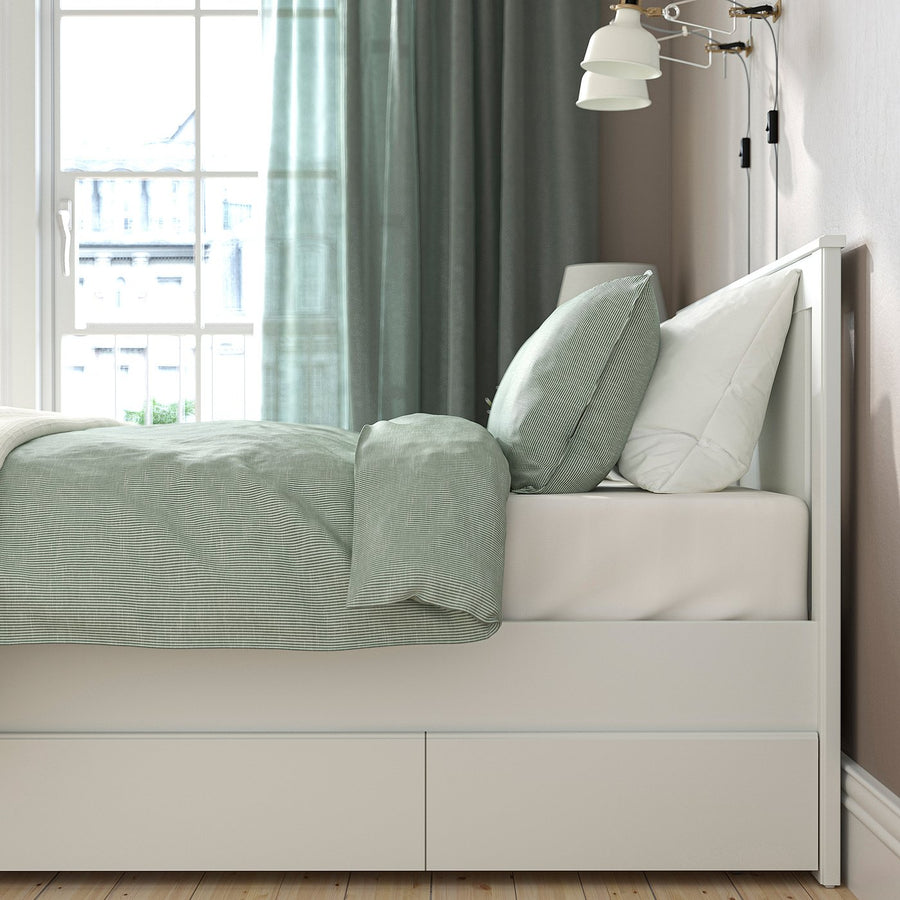 SONGESAND bed frame with 2 storage boxes, white/Lillhällan, 200x140 cm