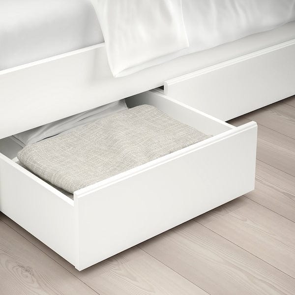 Ikea SONGESAND Bed frame with 2 storage units, white/Lindbåden, 160x200 cm