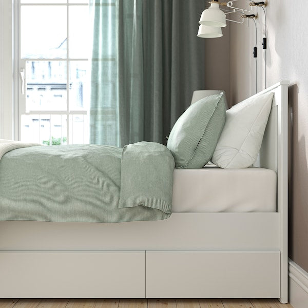 SONGESAND Bed frame with 2 storage units, white/Lindbåden, 140x200 cmShow size specifications , 140x200 cm