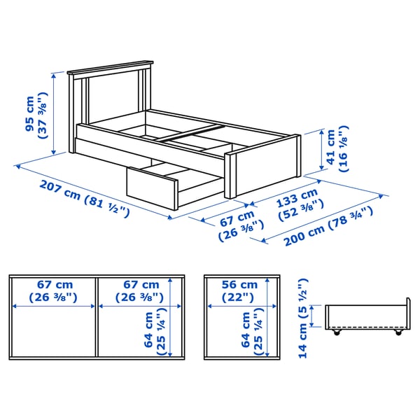 SONGESAND bed frame with 2 storage boxes, white/Luröy, 120x200 cm