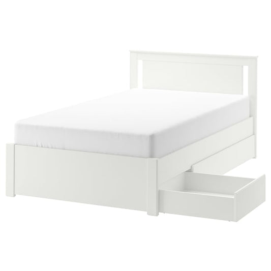 SONGESAND bed frame with 2 storage boxes, white/Luröy, 200x120 cm