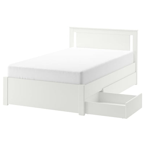 SONGESAND bed frame with 2 storage boxes, white/Luröy, 120x200 cm