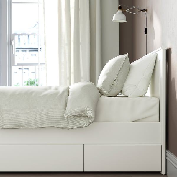 SONGESAND bed frame with 2 storage boxes, white, 120x200 cm