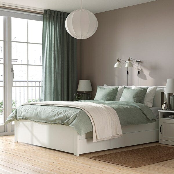 Ikea SONGESAND Bed frame with 4 drawers, white/Lindbåden, 140x200 cm