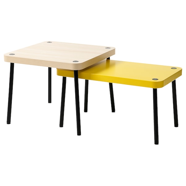 SONHULT - Nest of tables, set of 2, yellow/birch effect