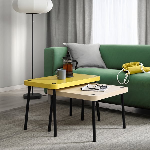 SONHULT nest of tables, set of 2, yellow/birch effect