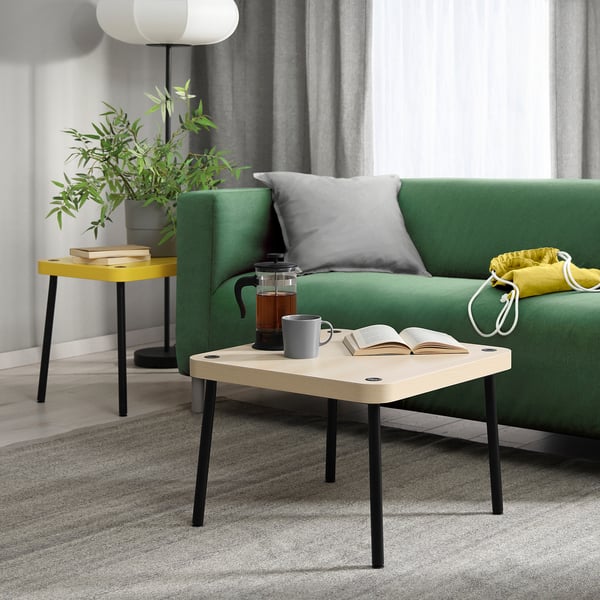 SONHULT nest of tables, set of 2, yellow/birch effect