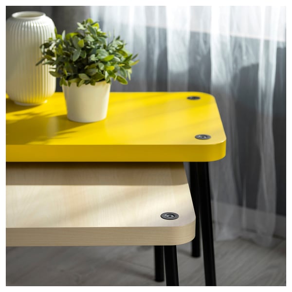 SONHULT nest of tables, set of 2, yellow/birch effect