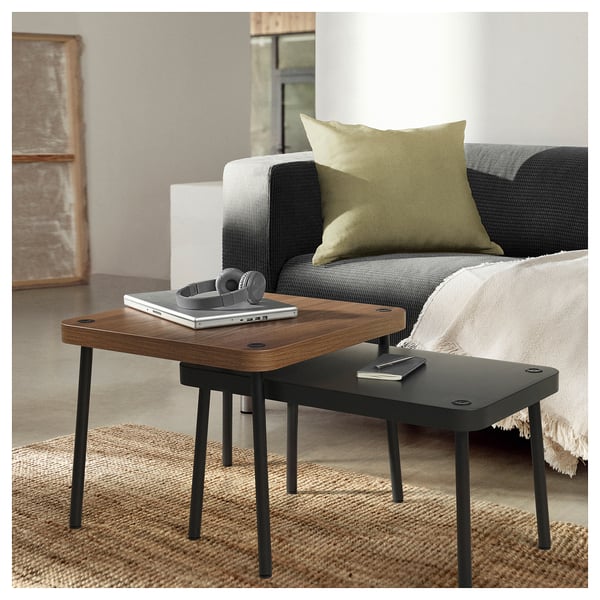 SONHULT nest of tables, set of 2, grey/walnut effect