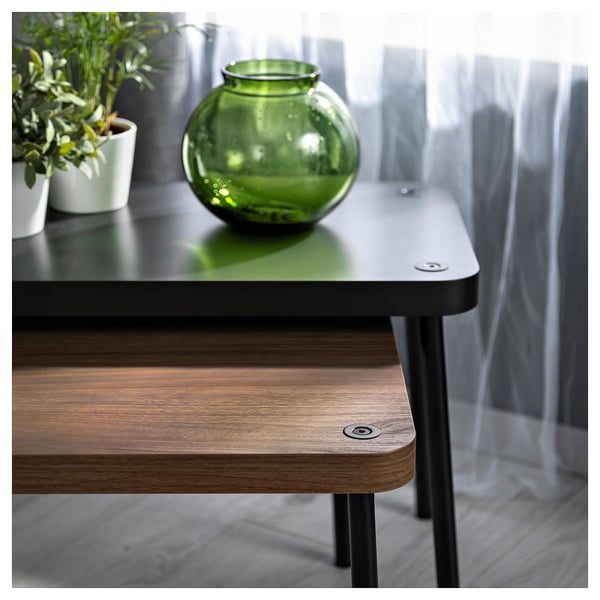 SONHULT nest of tables, set of 2, grey/walnut effect