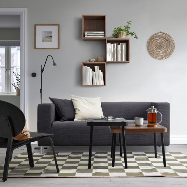SONHULT nest of tables, set of 2, grey/walnut effect