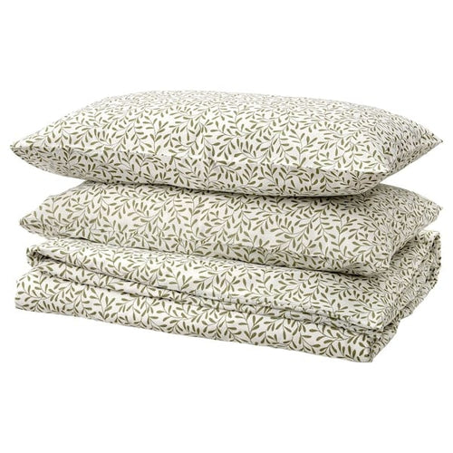 SORGMANTEL - SORGMANTEL Duvet cover and 2 pillowcases, white/green, 200x200/50x80 cm