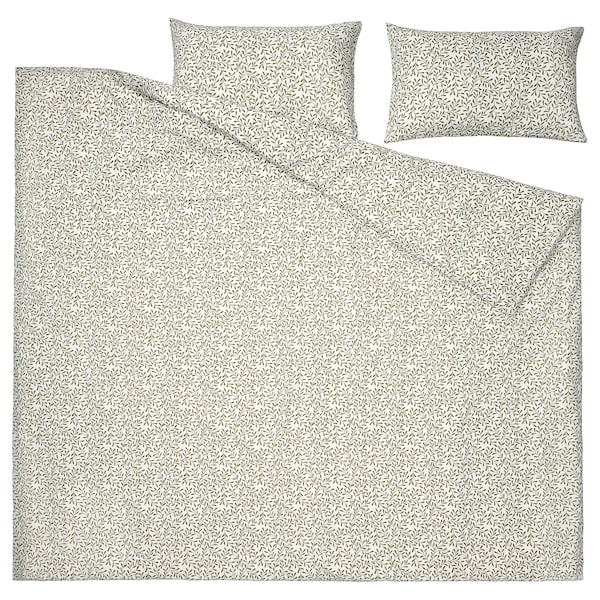 SORGMANTEL - Duvet cover and 2 pillowcases, white/green, 200x200/50x80 cm