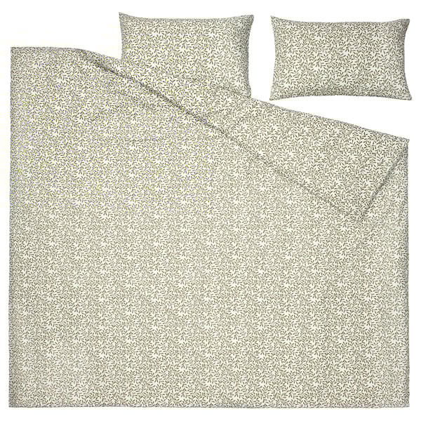 SORGMANTEL - SORGMANTEL Duvet cover and 2 pillowcases, white/green, 240x220/50x80 cm