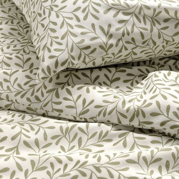 Ikea SORGMANTEL - Duvet cover and 2 pillowcases, white/green, 200x200/50x80 cm