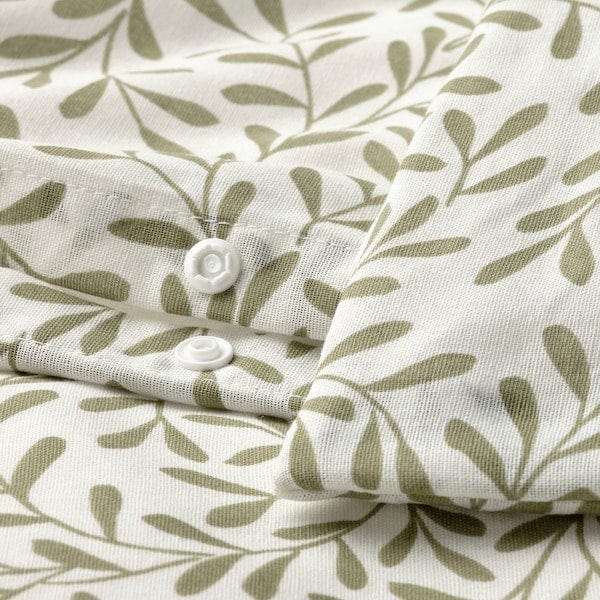 Ikea SORGMANTEL - Duvet cover and 2 pillowcases, white/green, 200x200/50x80 cm