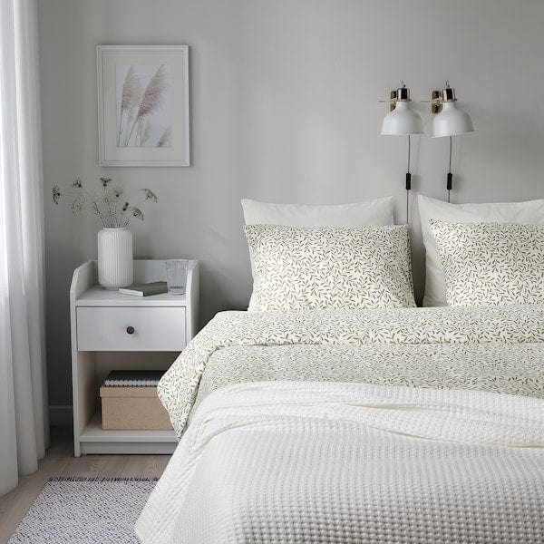 Ikea SORGMANTEL - Duvet cover and 2 pillowcases, white/green, 200x200/50x80 cm