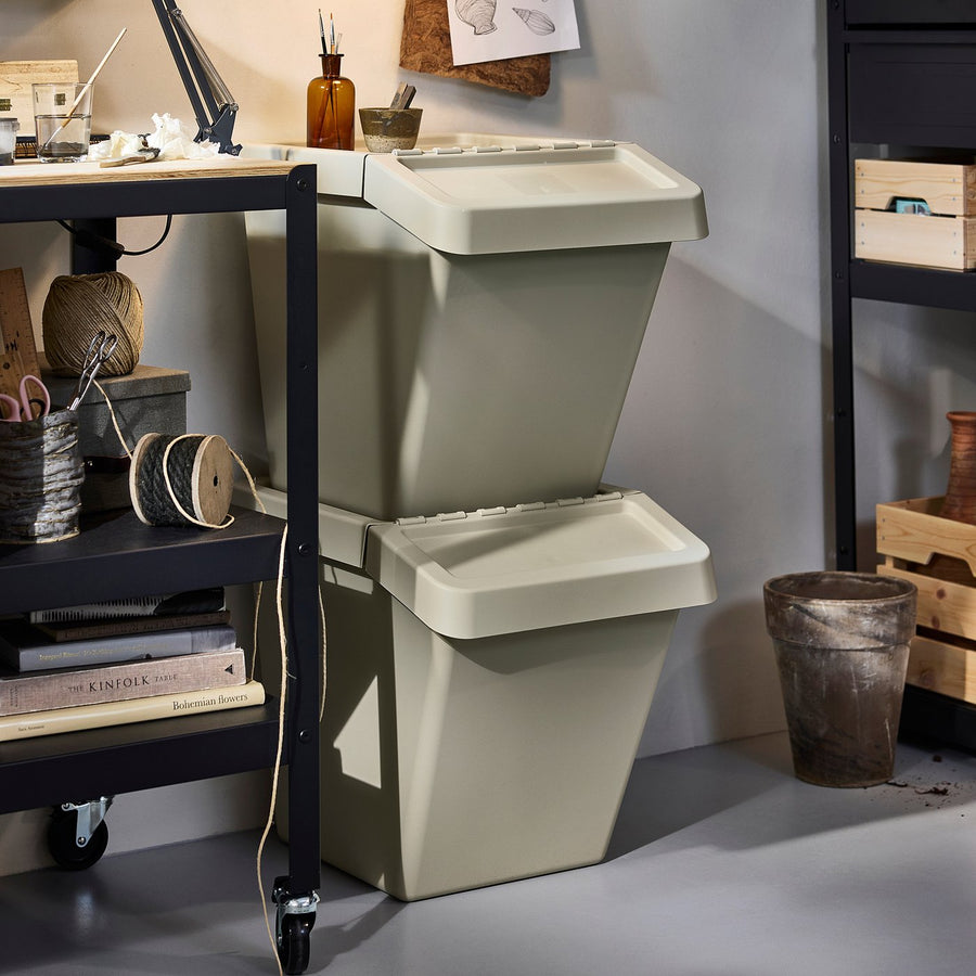 SORTERA sorting bin with lid, beige, 41x45x55 cm