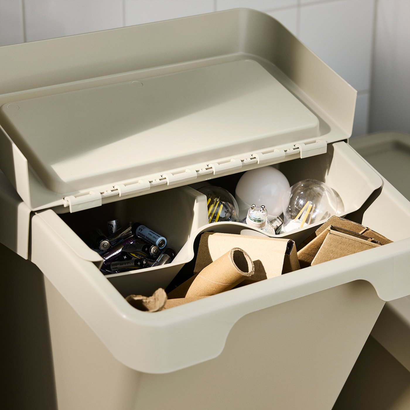 SORTERA sorting bin with lid, beige, 41x45x55 cm