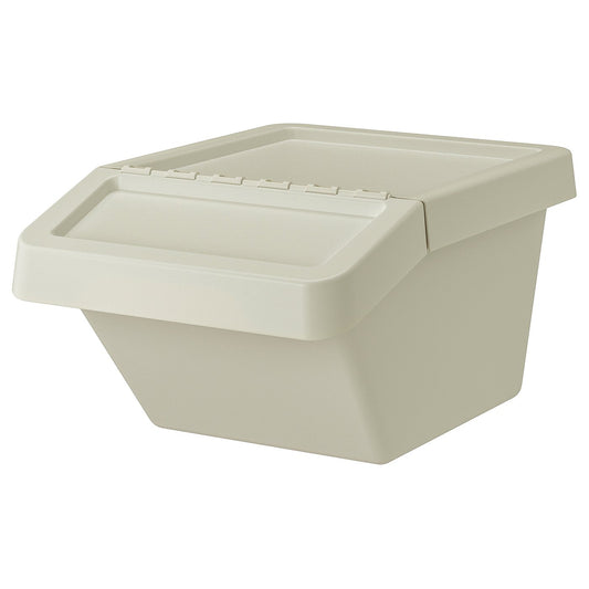 SORTERA sorting bin with lid, beige, 41x28x55 cm