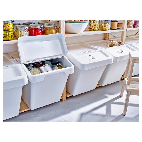 SORTERA - SORTERA Waste sorting bin with lid, white, 60 l