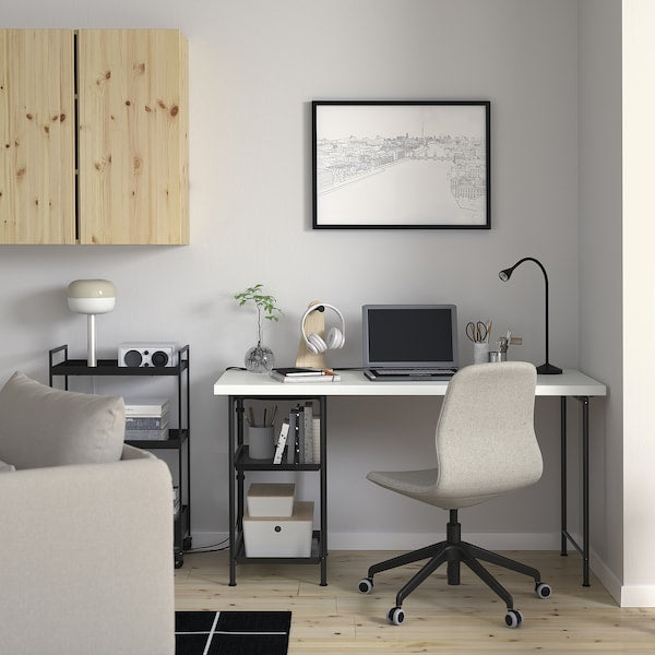 SPÄND table leg with storage, black, 35x70x48 cm