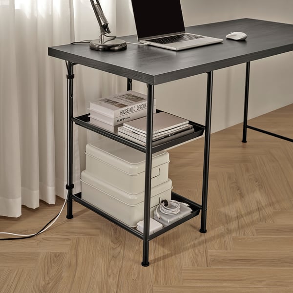 SPÄND table leg with storage, black, 35x70x48 cm