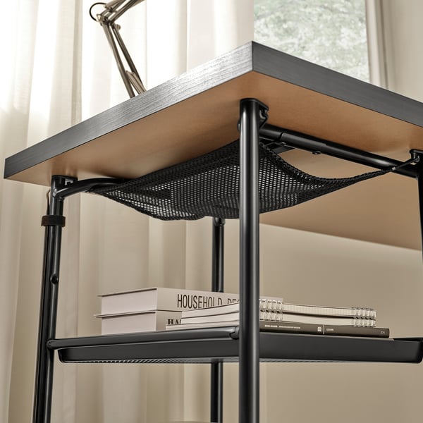 SPÄND table leg with storage, black, 35x70x48 cm