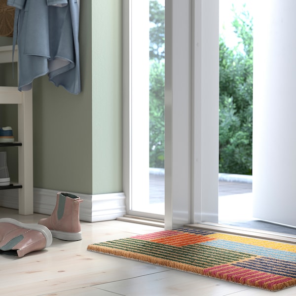 SPÅRDJUP - Door mat, indoor, multicolour/stripe, 40x60 cm