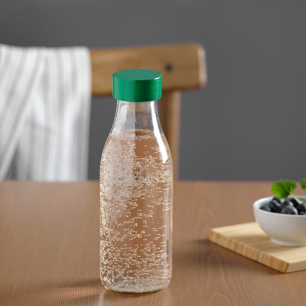 SPARTANSK - SPARTANSK Water bottle, clear glass/green, 0.5 l