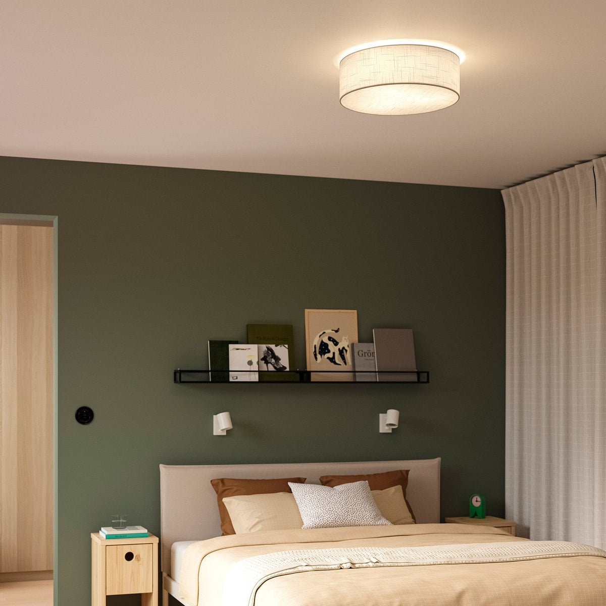 SPEGELROCKA ceiling lamp, white textile, 44 cm