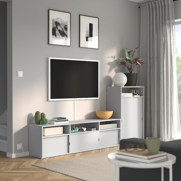 SPIKSMED - TV storage combination, light grey, 215x32x96 cm