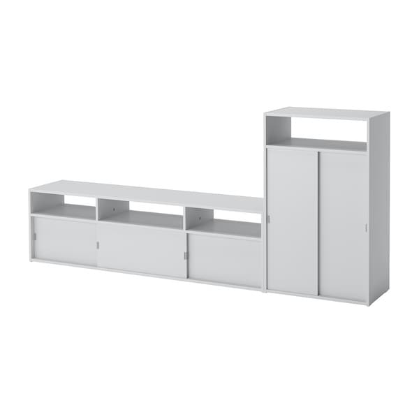 Ikea SPIKSMED - TV storage combination, light grey, 215x32x96 cm