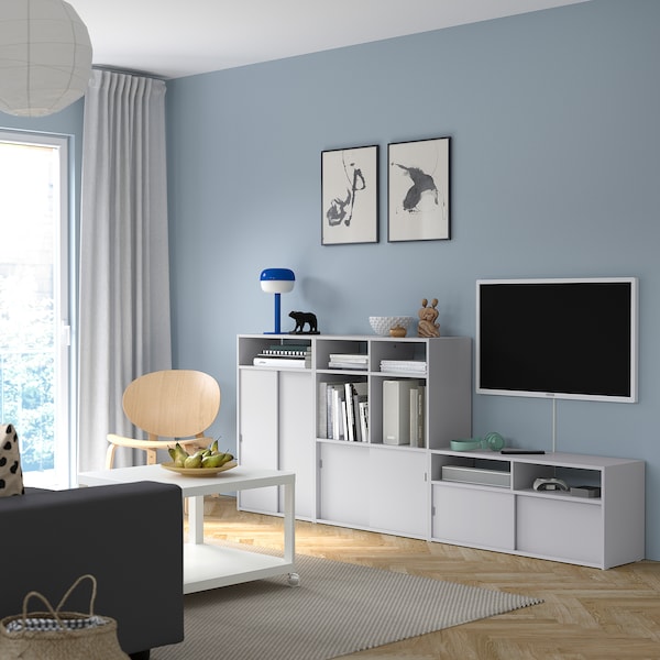 SPIKSMED - TV storage combination, light grey, 234x32x96 cm