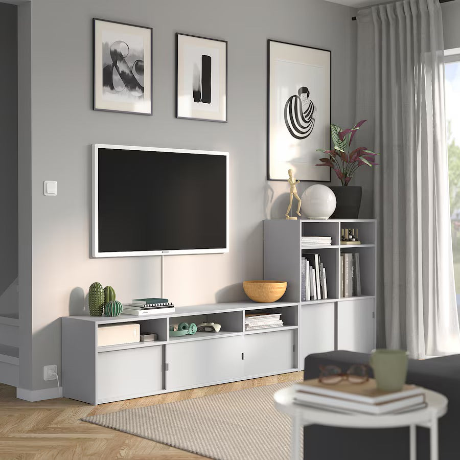 SPIKSMED - TV storage combination, light grey, 233x32x96 cm