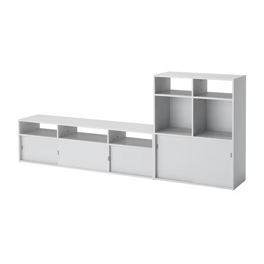 SPIKSMED - TV storage combination, light grey, 233x32x96 cm