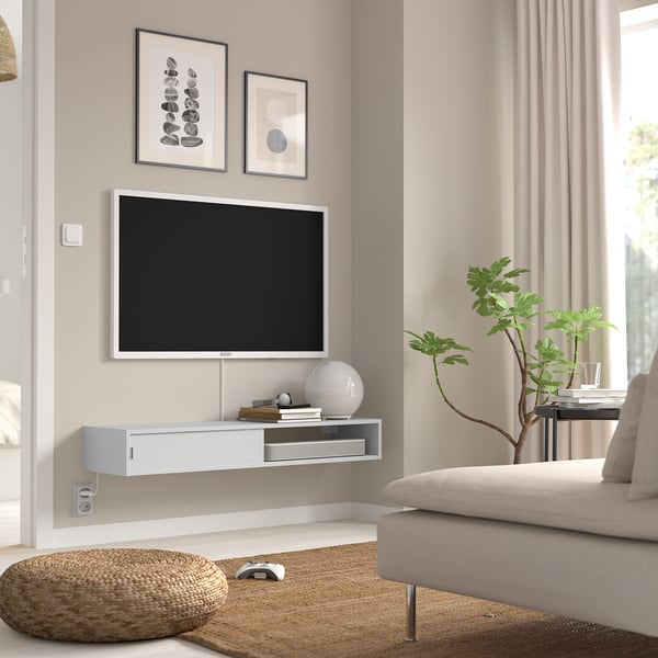 SPIKSMED media shelf, light grey, 117x32 cm