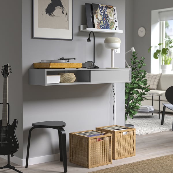 SPIKSMED media shelf, light grey, 117x32 cm