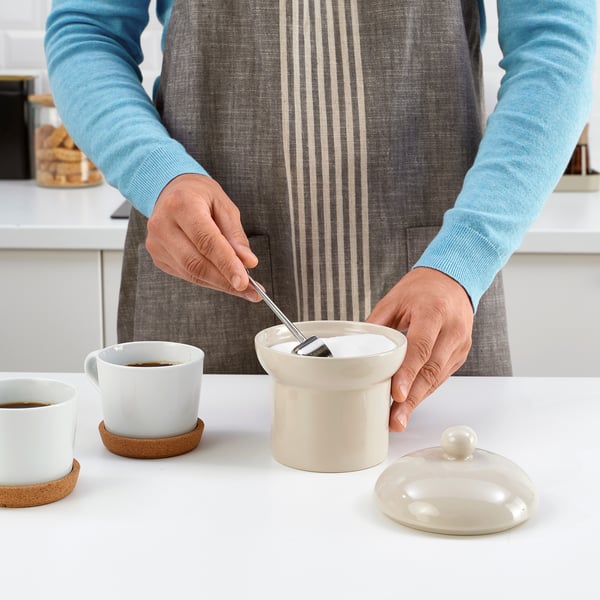 SPINNARHAJ jar with lid, off-white, 13 cm