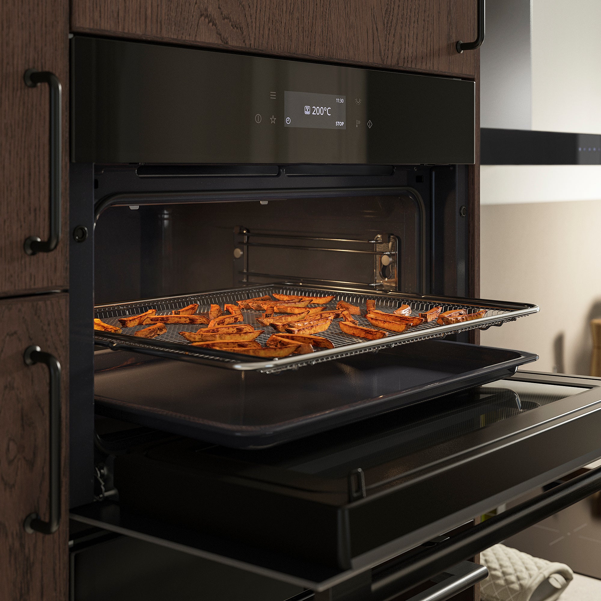 SPJUTBO true fan oven w microwave func, air fry function Grill function/black IKEA 700, 59.4x38.8x54.5 cm