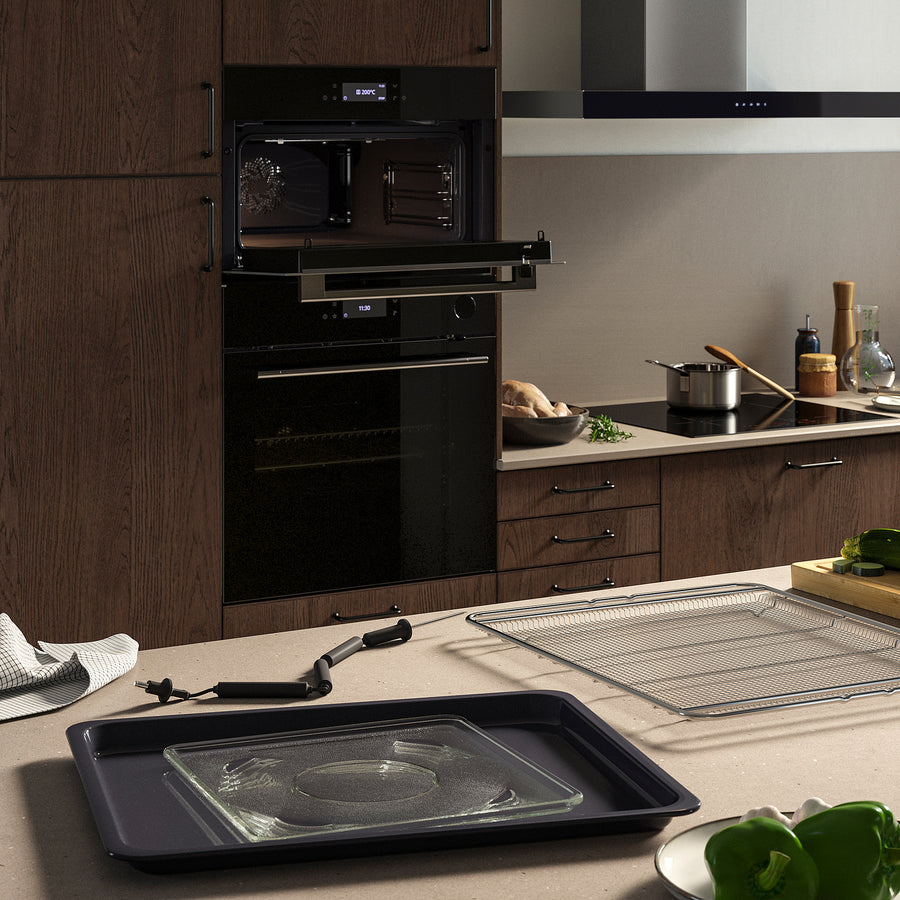 SPJUTBO true fan oven w microwave func, air fry function Grill function/black IKEA 700, 150x59.4 cm
