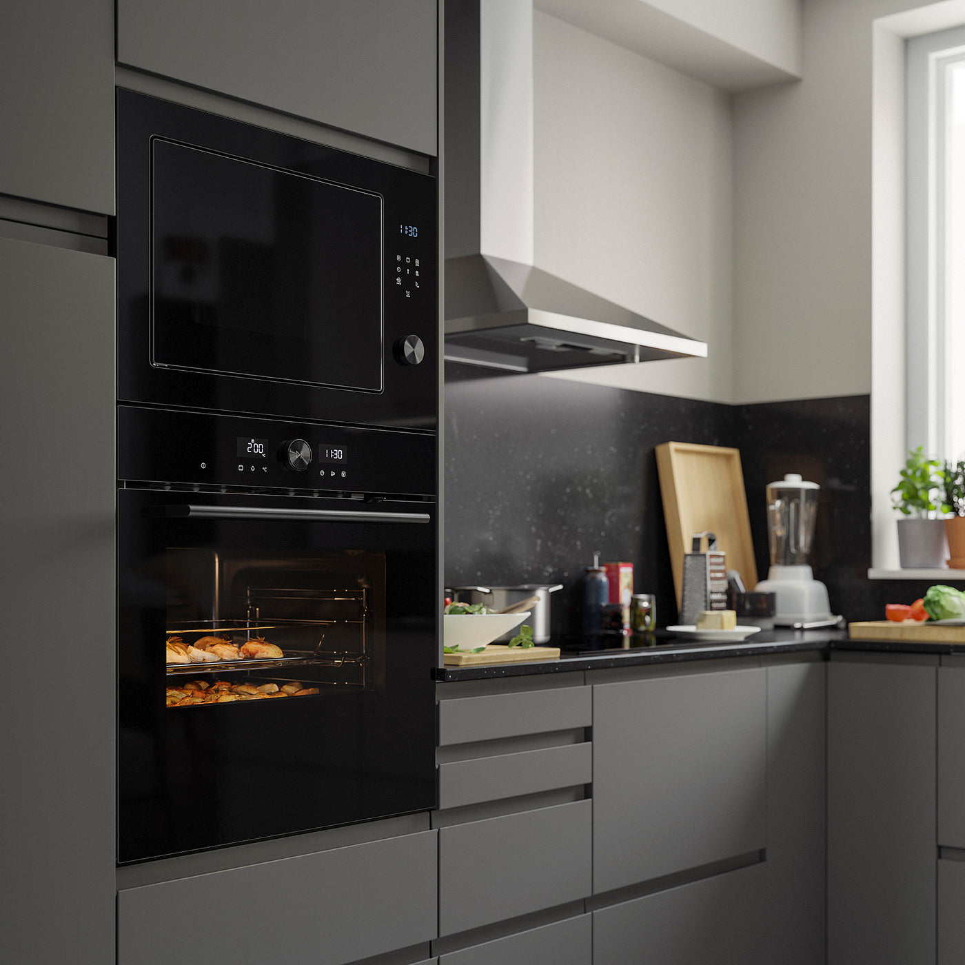 SPJUTBO true fan oven, Grill function black/IKEA 500, 59.5x59.0x54.6 cm